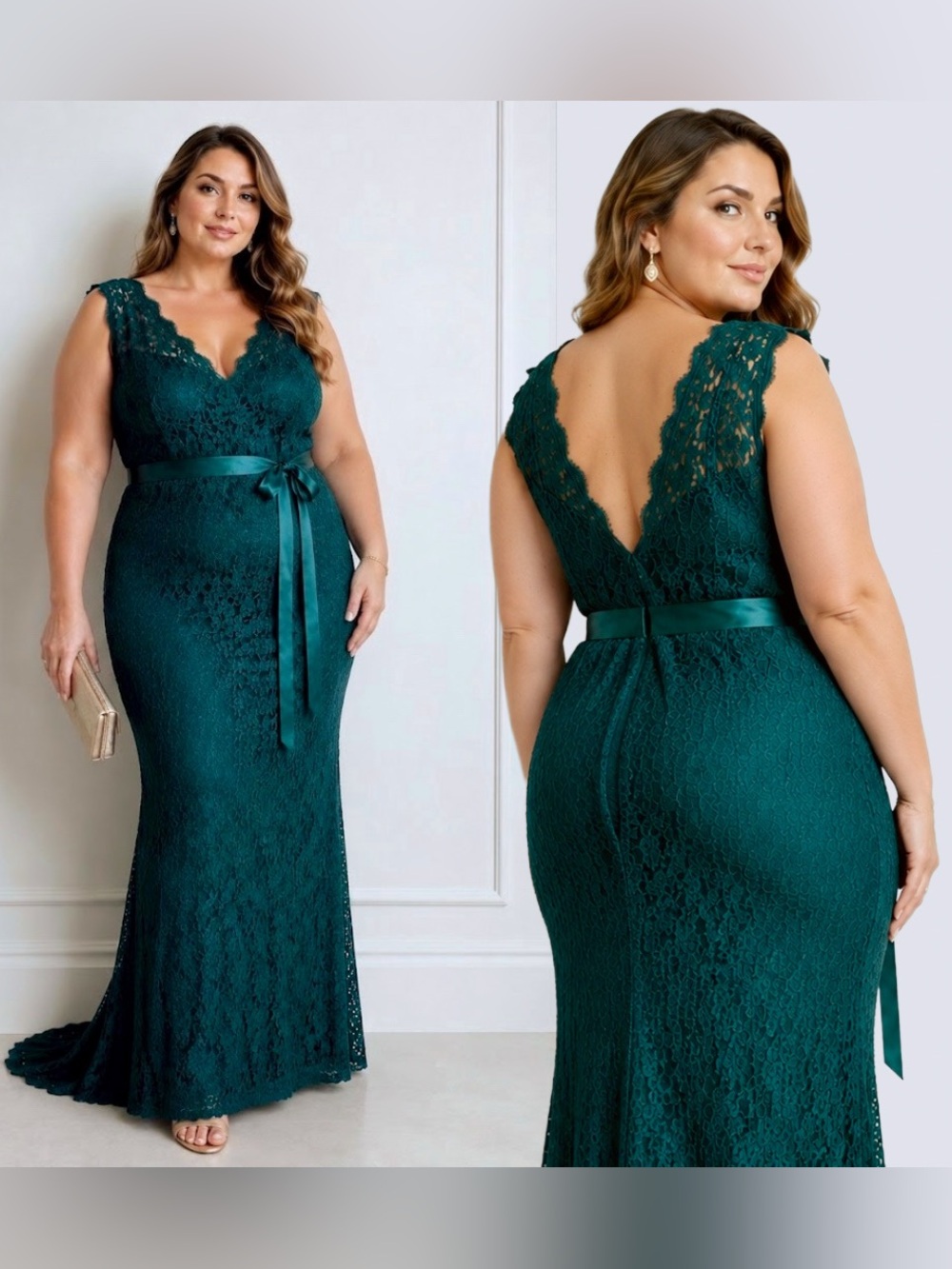 Adrianna Papell Forest Green Lace Sleeveless Maxi Dress Gown Illusion Events 16W